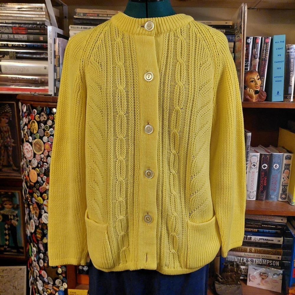 Vintage bright yellow cable knit cardigan.